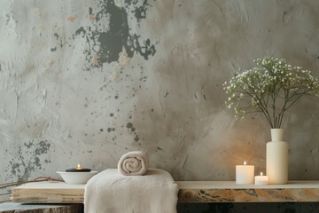 still life spa with flowers and candle - obrazy, fototapety, plakaty