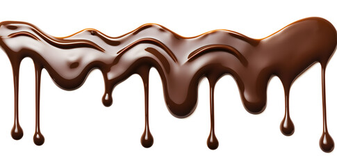 Pouring chocolate dripping from top isolated on white background