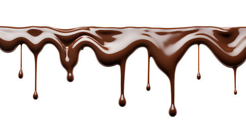 Pouring chocolate dripping from top isolated on white background