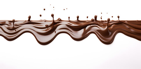 Pouring chocolate dripping from top isolated on white background