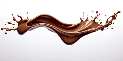 Foto op Canvas Melted Milk Chocolate wavy splash isolated on white background © Oksana