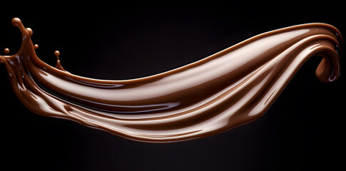 Melted Chocolate wavy splash isolated on black background