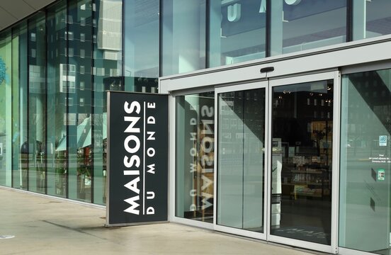 Udine, Italy. February 24, 2024. Entrance of Maisons du Monde  shop. It is a French furniture and home decor company with a chain store spread in western Europe