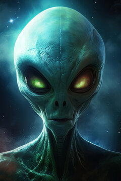 Portrait of an alien extraterrestrial in space. Ai Generative