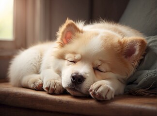 Cute dog sleeping on the bed