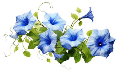 A collection of vibrant blue flowers surrounded by lush green leaves. The contrasting colors create a visually appealing. on a White or Clear Surface PNG Transparent Background.