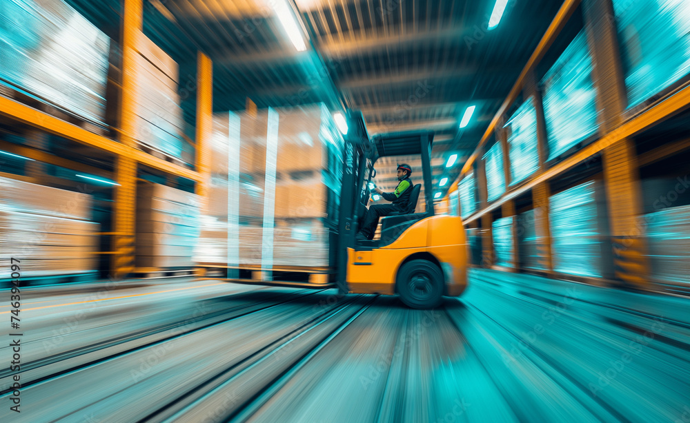 Poster dynamic warehouse operations: efficient package unloading with electric forklift pallet jack loader