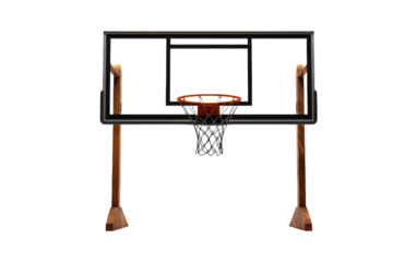 Basketball Hoop. A basketball hoop ready for use. The hoop is made of metal with a net hanging beneath it, waiting for someone to shoot hoops. on a White or Clear Surface PNG Transparent Background.