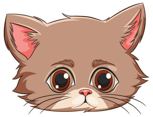 Cute illustrated face of a young brown cat
