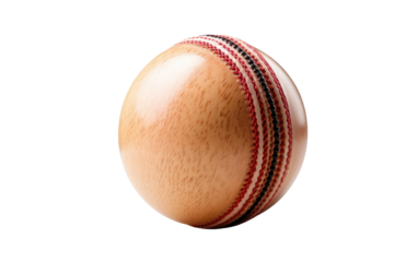 Wooden Cricket Ball. The ball is spherical in shape with a smooth texture. It is commonly used in sports like cricket for bowling and batting. on a White or Clear Surface PNG Transparent Background.