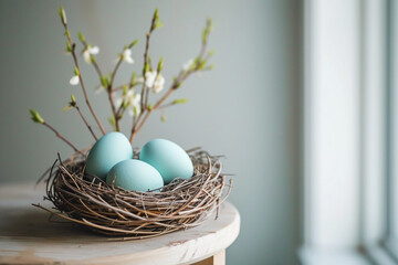 Obraz premium Easter eggs, festive easter tradition, painted eggs. Generative AI