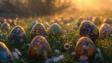 Easter Bunny rabbit with egg in wonderland. Generative AI - obrazy, fototapety, plakaty