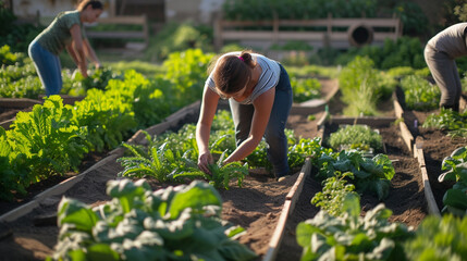 Casual gardener working sustainable in garden at spring, generative AI