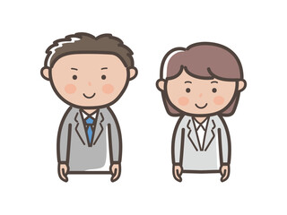 正面を向く男女ビジネスマンの上半身イラスト