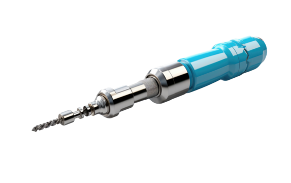 Blue handled Screwdriver. The tool is commonly used for tightening or loosening screws in various objects and machinery. on a White or Clear Surface PNG Transparent Background.
