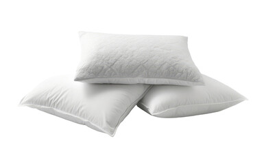 Three Pillows Stacked on Top. Three pillows are neatly stacked on top of each other. The pillows are uniform in size and color. on a White or Clear Surface PNG Transparent Background.