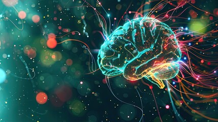 Fototapeta premium Abstract neural brain icon. Modern, abstract, neuroscience, cognition, creativity, intelligence, information processing, digital art. Generated by AI