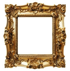 PNG isolated gold baroque picture frame with intricate details - 746397825