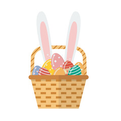 basket full of eggs and bunny ears - 746397898