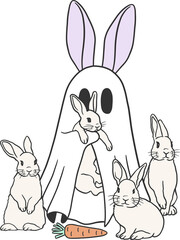 Fototapeta premium Cute ghost easter bunny clipart