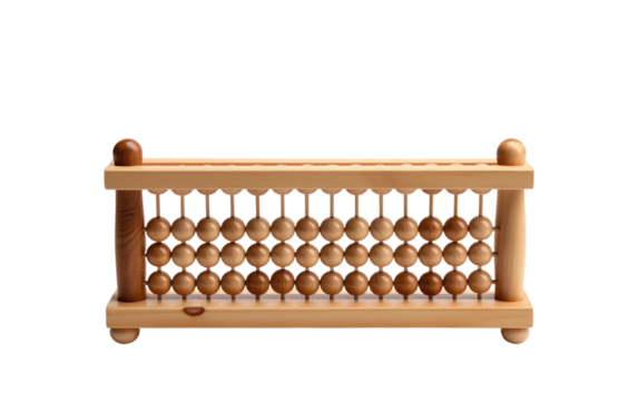 Wooden Abacus. A wooden abacus is showcasing its traditional design and functionality for counting and math activities. on a White or Clear Surface PNG Transparent Background.