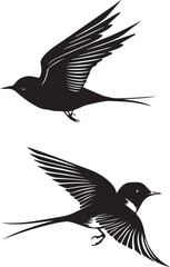 Black silhouette birds on white background