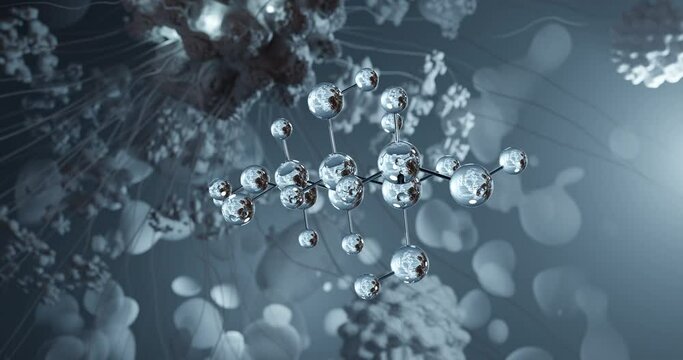Mannitol rotating 3d molecule, molecular structure of sweetener e421, seamless video