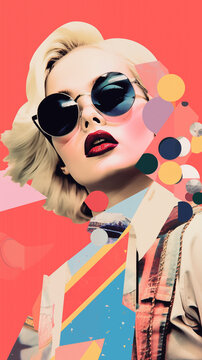 Stylish 1070s woman in sunglasses with abstract design