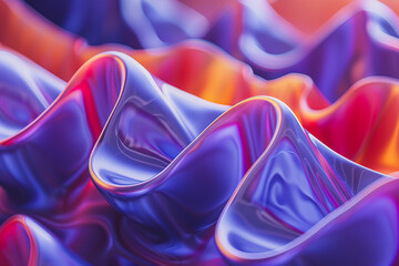 closeup detail, 3d curve wavy lines, purple and blue orange and red