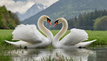 A romantic couple of swans, a pair, love symbol, beautiful animal