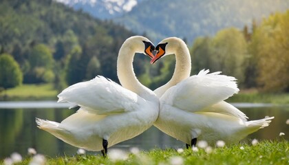 A romantic couple of swans, a pair, love symbol, beautiful animal