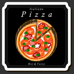 Illustration on theme big hot tasty pizza to pizzeria menu