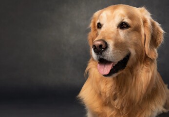 Close-up of super cute golden retriever dog -  most popular and friendly intelligent breed with luscious golden coat and gentle temperament - super cute pet for dog lovers - obrazy, fototapety, plakaty