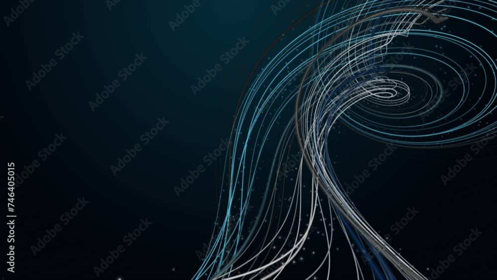 Poster futuristic video animation with particle stripe wave object in slow motion, 4096x2304 loop 4k