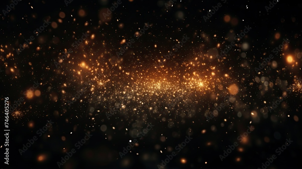 Poster particle background. dust particles with flare and bokeh effect in 4k rendering. abstract dots
