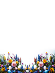 frise de bas de page sur le thème de Pâques avec fleurs de printemps et espace vide sur fond blanc pour texte. - obrazy, fototapety, plakaty