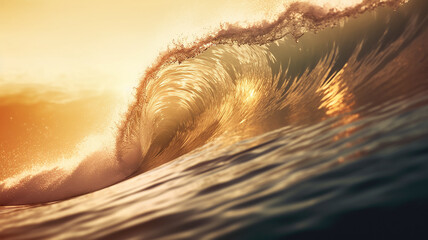 golden ocean wave at sunset. - 746406282