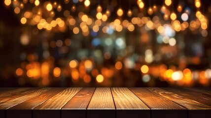 tabletop with bokeh lights of an evening restaurant background.
