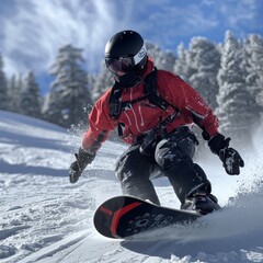 Fototapeta na wymiar Adaptive snowboarding carving slopes freedom in the snow
