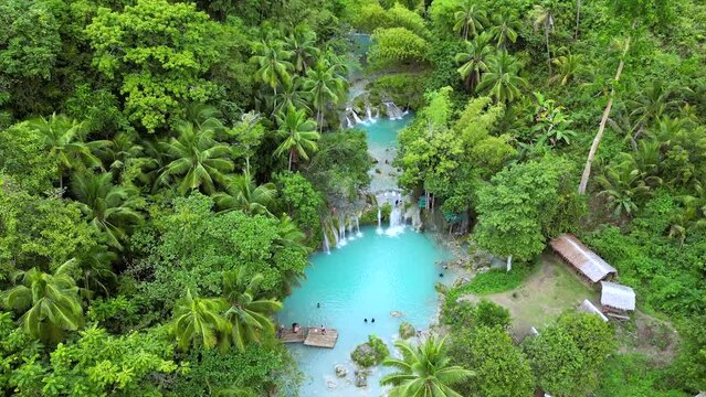 Cambugahay Falls. Siquijor Island. Philippines .drone 