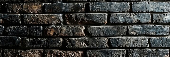 Rustic Black Brick Wall Texture: Panoramic Background for Design with Vintage Style