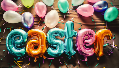 Word EASTER made of colorful inflatable balloons. Helium foil balloons forming word easter