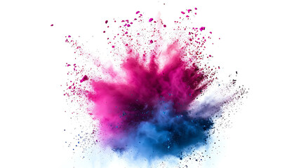 Holi colors Blue pink color powder explosion on white background