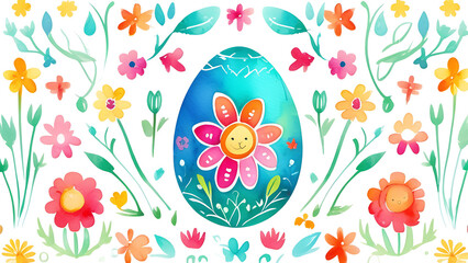 watercolor image of an Easter egg surrounded by flowers