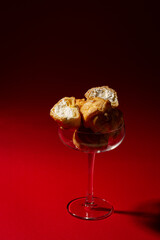 cake eclair with cream in a glass