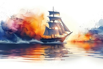 Frigate on a white background