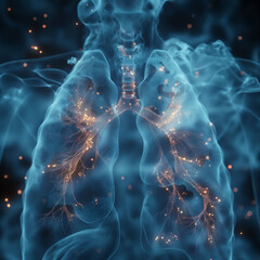 Male lung cancer biopsy respiratory system in x-ray. 3d render - obrazy, fototapety, plakaty