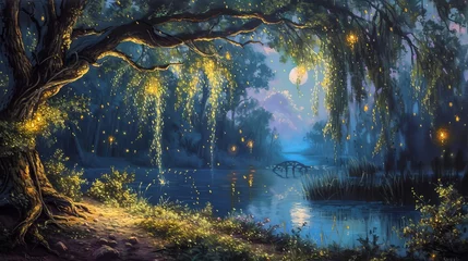 Tuinposter Nachtblauw Mystical woods