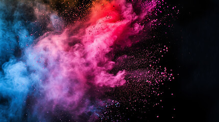 Holi colors splash explosion on dark background