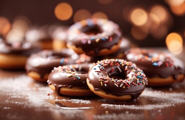 Delicious chocolate donuts advertising background